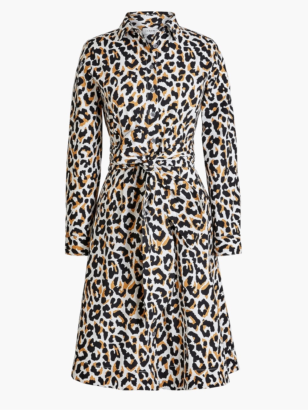 J.Crew Leopard tie-waist shirt-dress in cotton poplin